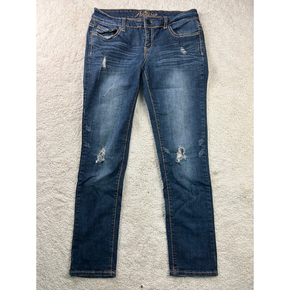 Premiere Women's Curvy‎ Distressed Skinny Jeans Blue 9/10 Stretch